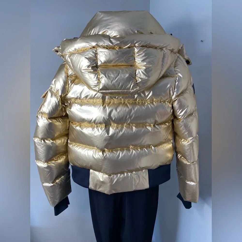 🛍️SAM New York Womans Bungalow Down Puffer Jacket Coat Size M Gold Hooded - Picture 11 of 16